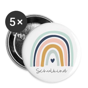 Schulkind Regenbogen - Buttons groß 56 mm (5er Pack) - Weiß - Vorne