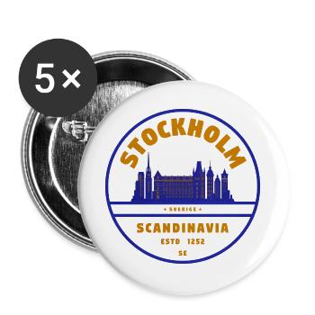 Stockholm Skyline Stamp Sweden - Buttons groß 56 mm (5er Pack) - Weiß - Vorne