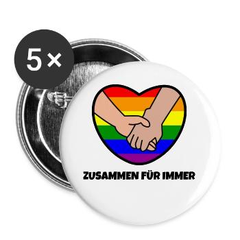 Homo Lgbt Herz Beziehung Regenbogen Statement - Buttons groß 56 mm (5er Pack) - Weiß - Vorne