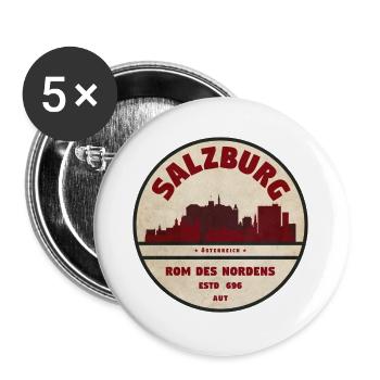 Salzburg Skyline Vintage Kreislogo - Buttons groß 56 mm (5er Pack) - Weiß - Vorne