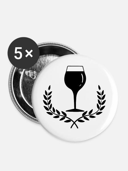 Weinglas mit Lorbeerkranz - Buttons groß 56 mm (5er Pack) - Weiß