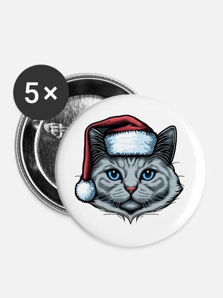 Wunderschöne Katze mit Weihnachtshut - Buttons groß 56 mm (5er Pack) - Weiß