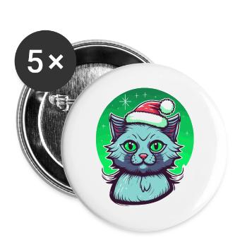 Stunning kitten wearing Santa Claus hat - Buttons large 2.2''/56 mm (5-pack) - white - Front