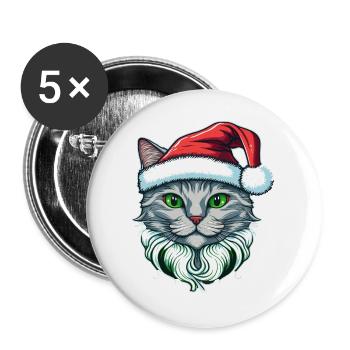 Gorgeous kitten wearing Santa hat - Buttons large 2.2''/56 mm (5-pack) - white - Front