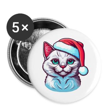 Wunderschöne Winterkatze digitale Illustration für alle - Buttons groß 56 mm (5er Pack) - Weiß - Vorne