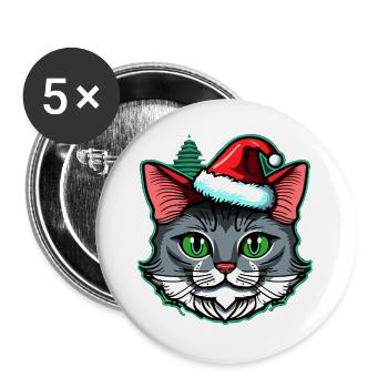 Stunning Xmas kitten design, the best Xmas present - Buttons large 2.2''/56 mm (5-pack) - white - Front