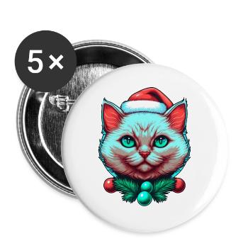 Charmant chaton portant un chapeau de Père Noël - Lot de 5 grands badges (56 mm) - blanc - Devant