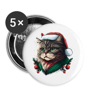 Entzückende Katze mit Weihnachtshut - Buttons groß 56 mm (5er Pack) - Weiß - Vorne