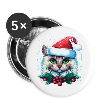 Adorable cat wearing Santa hat - Buttons large 2.2''/56 mm (5-pack) - white - Front