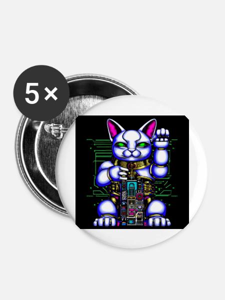 Cyborg Cat - Buttons groß 56 mm (5er Pack) - Weiß