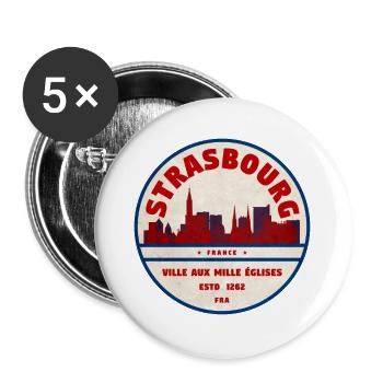 Strassburg Retro Stadtbadge Skyline - Buttons groß 56 mm (5er Pack) - Weiß - Vorne