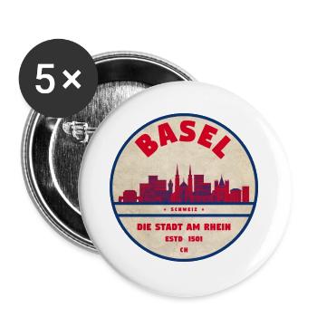 Basel Skyline Vintage Badge - Buttons large 2.2''/56 mm (5-pack) - white - Front