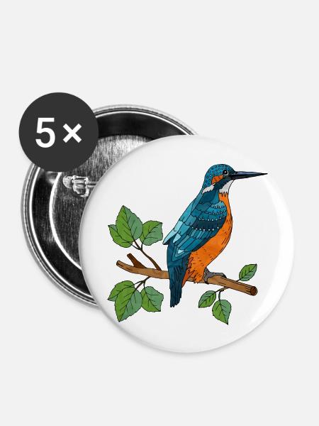 Bunter Vogel - Buttons groß 56 mm (5er Pack) - Weiß