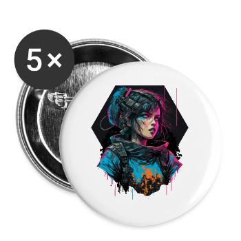 Superbe illustration numérique d’une fille époustouflante - Lot de 5 grands badges (56 mm) - blanc - Devant