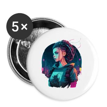 Coole futuristische Dame für epische Figur. - Buttons groß 56 mm (5er Pack) - Weiß - Vorne