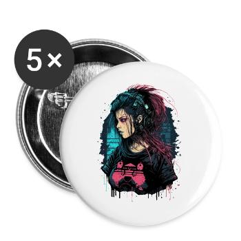 Schöne Punk Lady für Gaming-Liebhaber - Buttons groß 56 mm (5er Pack) - Weiß - Vorne