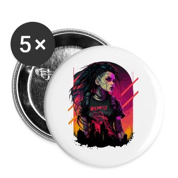 Furchtlose futuristische Dame für Romanliebhaber - Buttons groß 56 mm (5er Pack) - Weiß - Vorne