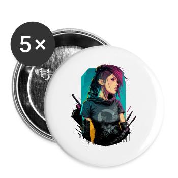 Erstaunliche Zeichnung einer Cyber-Frau - Buttons groß 56 mm (5er Pack) - Weiß - Vorne