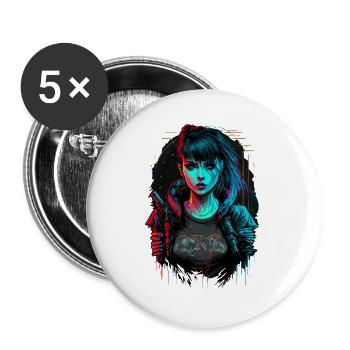 Cooles digitales Gemälde eines Cyber-Girls - Buttons groß 56 mm (5er Pack) - Weiß - Vorne