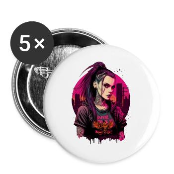 Erstaunliche digitale Illustration einer Punk-Dame - Buttons groß 56 mm (5er Pack) - Weiß - Vorne
