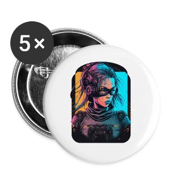 Breathtaking Design of a Cyber Girl - Buttons large 2.2''/56 mm (5-pack) - white - Front
