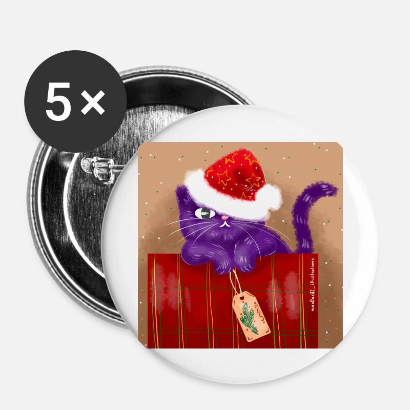 Christmas Cat - Buttons large 2.2''/56 mm (5-pack) - white