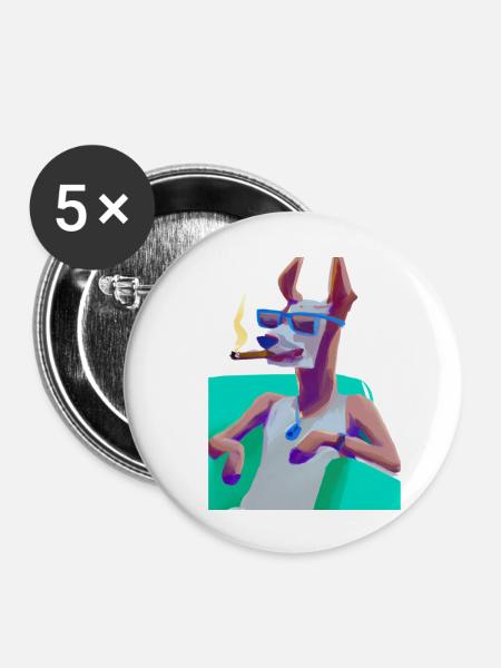 smoking Dog - Buttons groß 56 mm (5er Pack) - Weiß