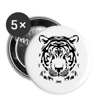 Tête de tigre, cool et graphique - Lot de 5 grands badges (56 mm) - blanc - Devant