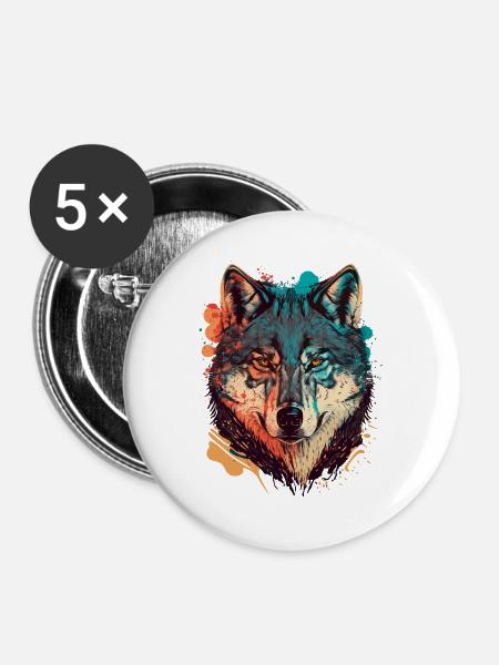 Trendige Zeichnung eines Wolfes - Buttons groß 56 mm (5er Pack) - Weiß
