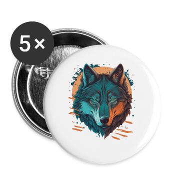 Design étonnant d’un loup - Lot de 5 grands badges (56 mm) - blanc - Devant
