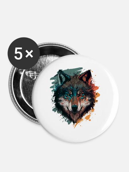 Erstaunliches Design eines Wolfes - Buttons groß 56 mm (5er Pack) - Weiß