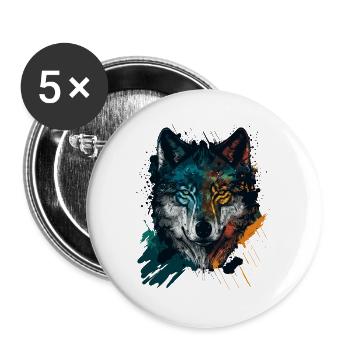 Une œuvre d’art à tête de loup comme cadeau de Noël fabuleux - Lot de 5 grands badges (56 mm) - blanc - Devant