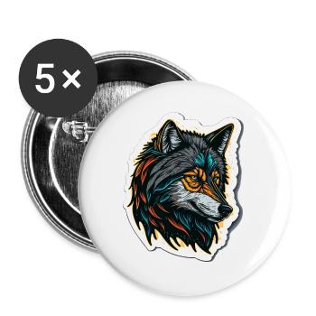 Digitales Malen eines Wolfskopfes - Buttons groß 56 mm (5er Pack) - Weiß - Vorne