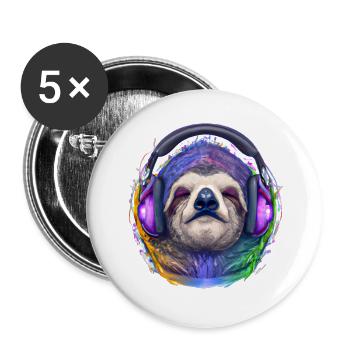 Cool paresseux avec des écouteurs écoute de la musique - Lot de 5 grands badges (56 mm) - blanc - Devant