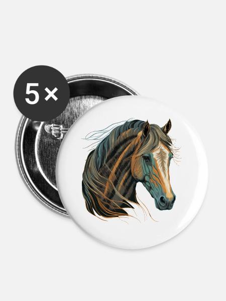Pferdeliebhaber - Buttons groß 56 mm (5er Pack) - Weiß
