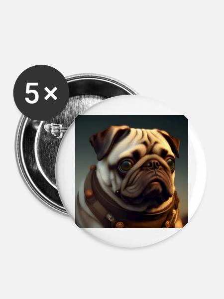 Mops - Buttons groß 56 mm (5er Pack) - Weiß