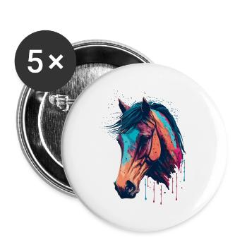 Horse Head Drawing - Buttons large 2.2''/56 mm (5-pack) - white - Front