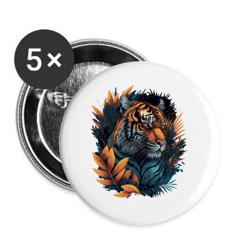 Tiger im Dschungel - Buttons groß 56 mm (5er Pack) - Weiß - Vorne