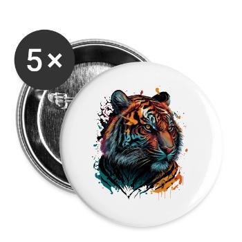 Bunter Tiger - Buttons groß 56 mm (5er Pack) - Weiß - Vorne