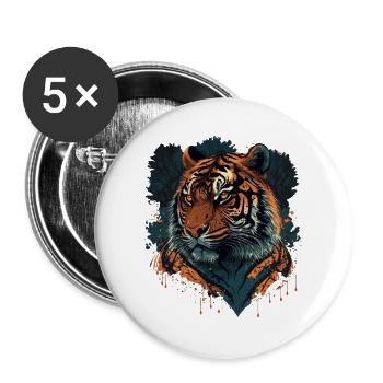 Flaches Tiger-Design - Buttons groß 56 mm (5er Pack) - Weiß - Vorne