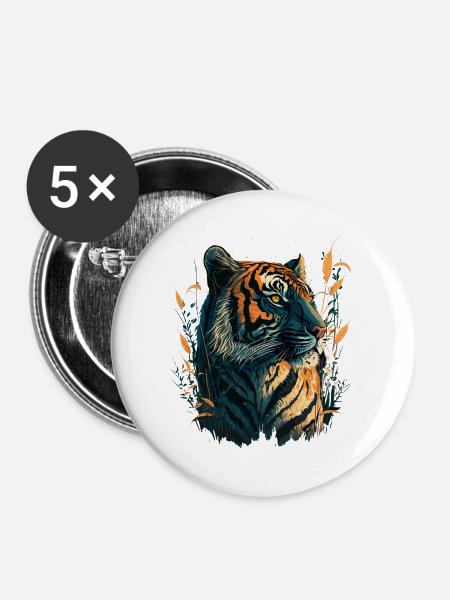Tiger in High Gras - Buttons groß 56 mm (5er Pack) - Weiß