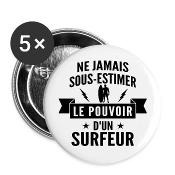 cadeau humour surfeur - Lot de 5 grands badges (56 mm) - blanc - Devant
