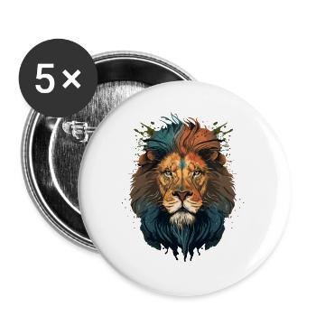 Digitale Darstellung eines Löwenkopfes - Buttons groß 56 mm (5er Pack) - Weiß - Vorne