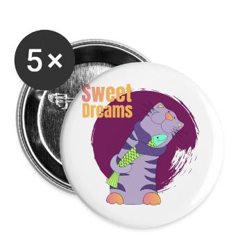 Cat Dream Cute Cute Girl Animal Comic Smile l - Buttons large 2.2''/56 mm (5-pack) - white - Front