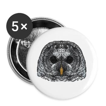 eulengesicht, schneeeulenkopf - Buttons groß 56 mm (5er Pack) - Weiß - Vorne