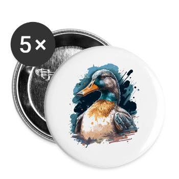 Aquarelle Canard - Lot de 5 grands badges (56 mm) - blanc - Devant