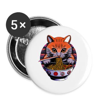 Cute cat enjoys ramen noodles design - Buttons large 2.2''/56 mm (5-pack) - white - Front