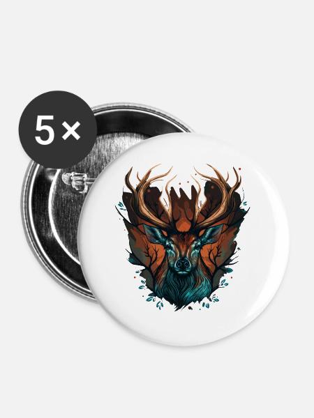 Hirschjagd - Buttons groß 56 mm (5er Pack) - Weiß