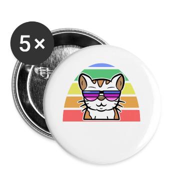 Lgbt Cool Cat Rainbow Human Rights Pride - Buttons large 2.2''/56 mm (5-pack) - white - Front