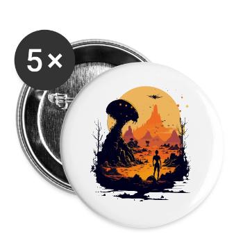 Dessin animé de la Journée mondiale des ovnis - Lot de 5 grands badges (56 mm) - blanc - Devant